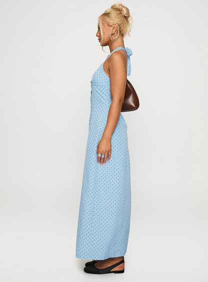 Mallorie Halter Maxi Dress Blue / Black Polka