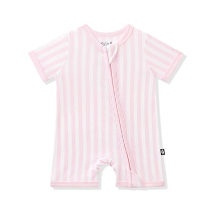 Zipper Shortall Romper in Small Sakura Stripe