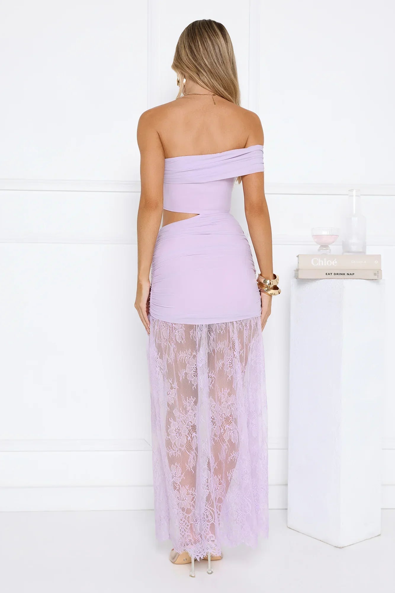 Ember Nights One Shoulder Lace Maxi Dress Lilac