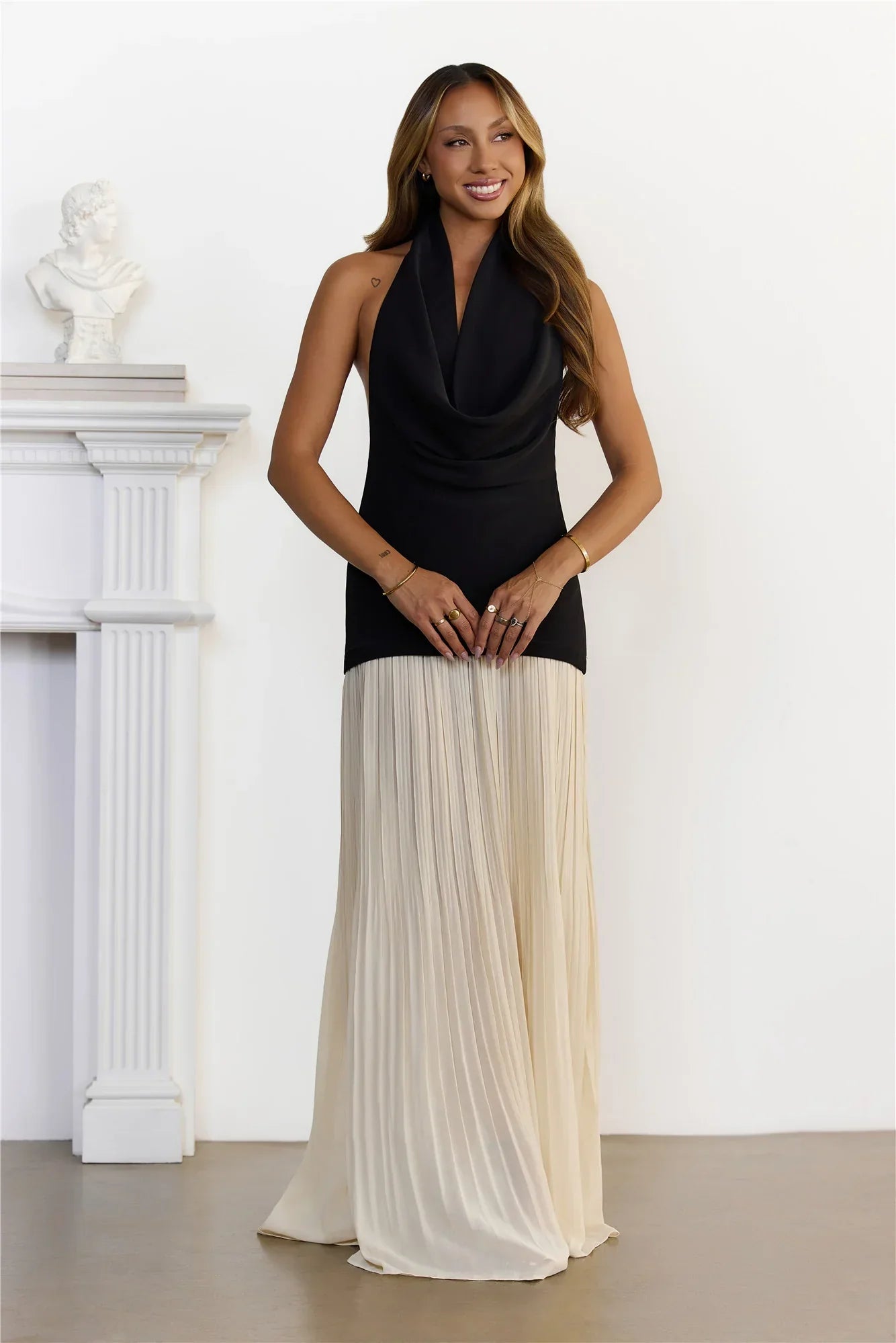 Luxe Behaviour Cowl Neck Halter Maxi Dress Black