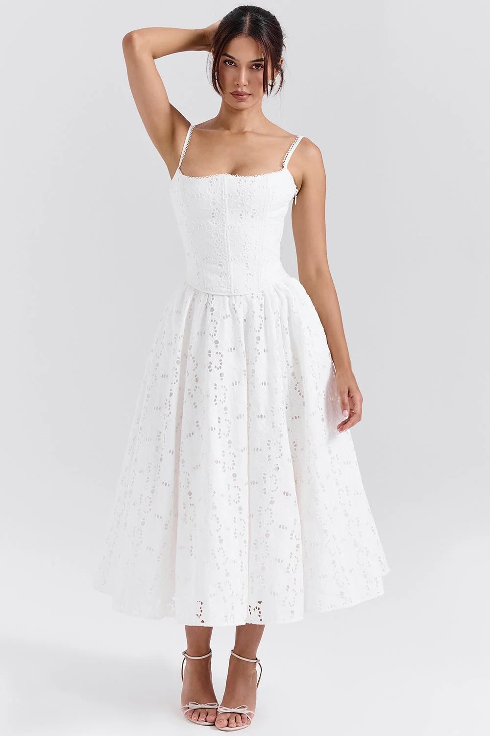White Broderie Anglais Midi Skirt