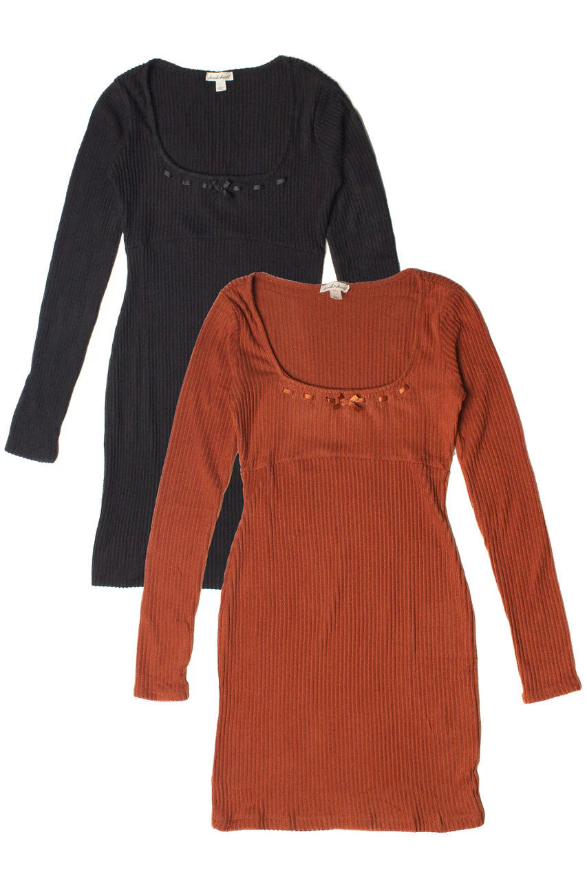 Ribbon Detail Ribbed Sweater Dress