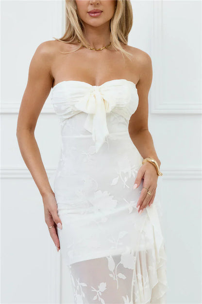 Pretty Moods Only Strapless Maxi Dress White