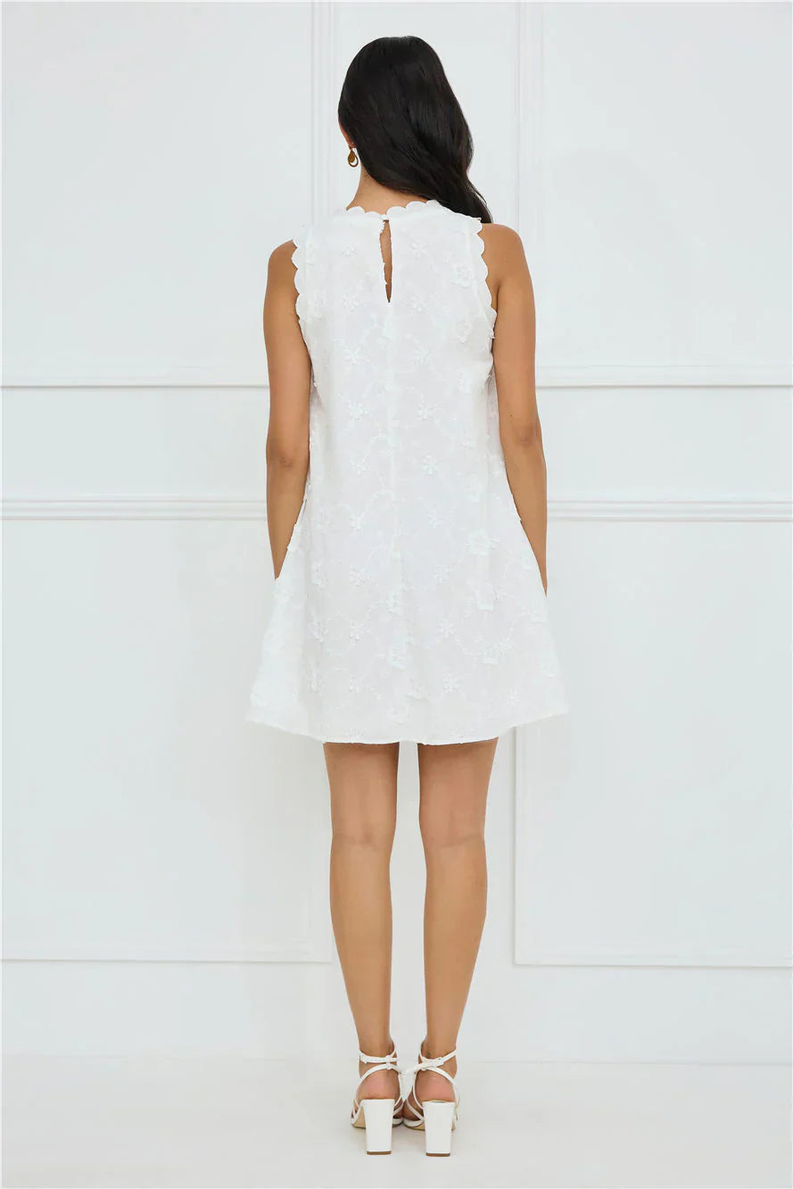 Seashell Chic Embroidered Mini Dress White