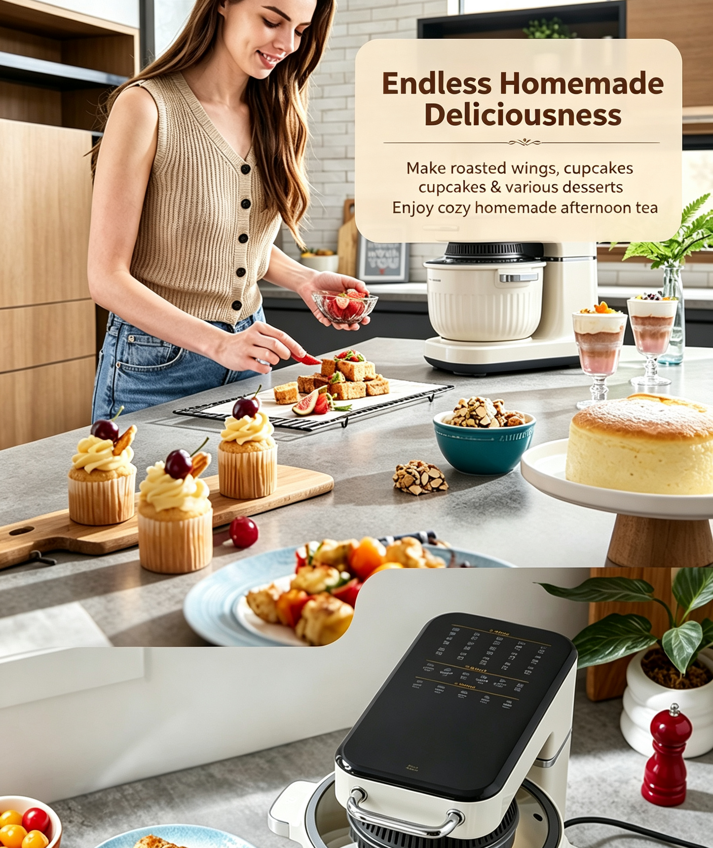 Multifunctional Chef Machine | Dough Mixer, Meat Grinder, and Air Fryer—All-in-One Household Cooking Machine