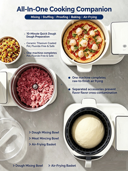 Multifunctional Chef Machine | Dough Mixer, Meat Grinder, and Air Fryer—All-in-One Household Cooking Machine