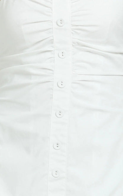Monet Mini Dress - Button Down Ruched Front Fit And Flare Dress in Off White