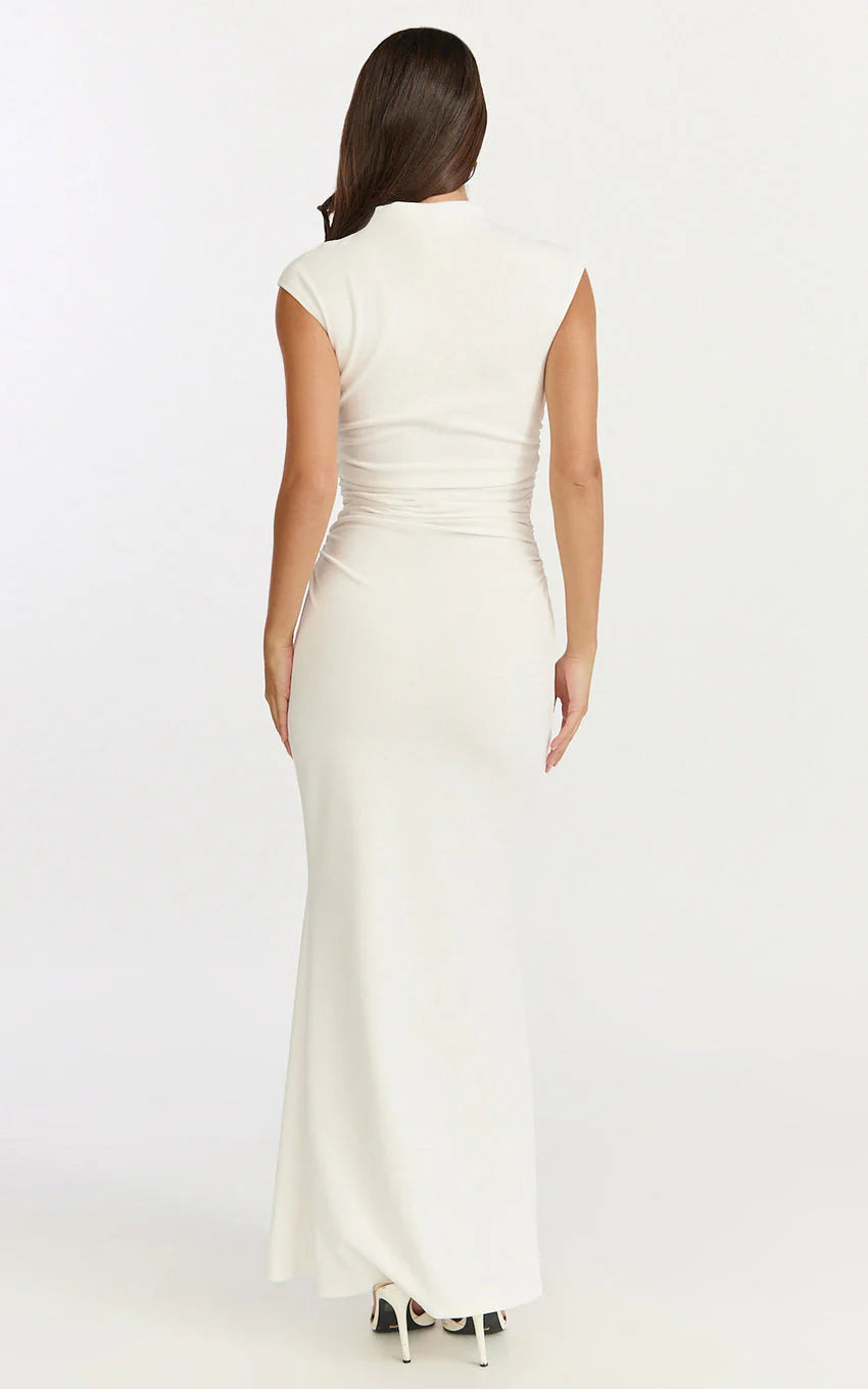 Eira Maxi Dress - High Neck Cap Sleeve Maxi Dress in White
