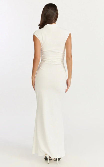 Eira Maxi Dress - High Neck Cap Sleeve Maxi Dress in White