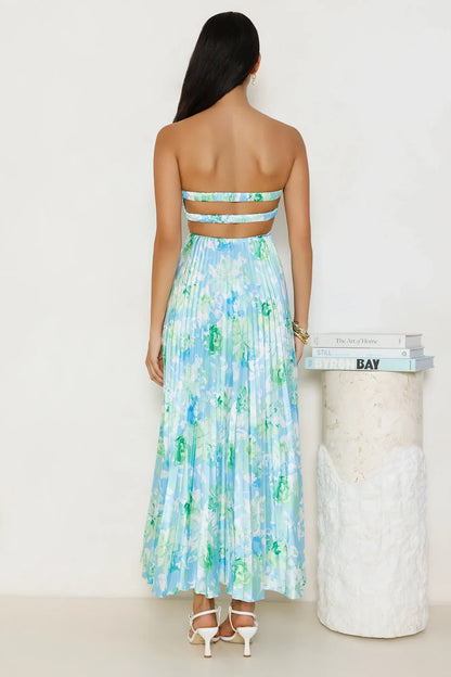 Lilou Strapless Satin Maxi Dress Blue