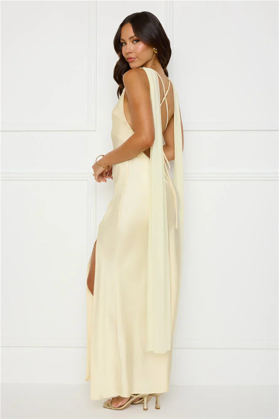 Love Decadence Satin Maxi Dress Yellow