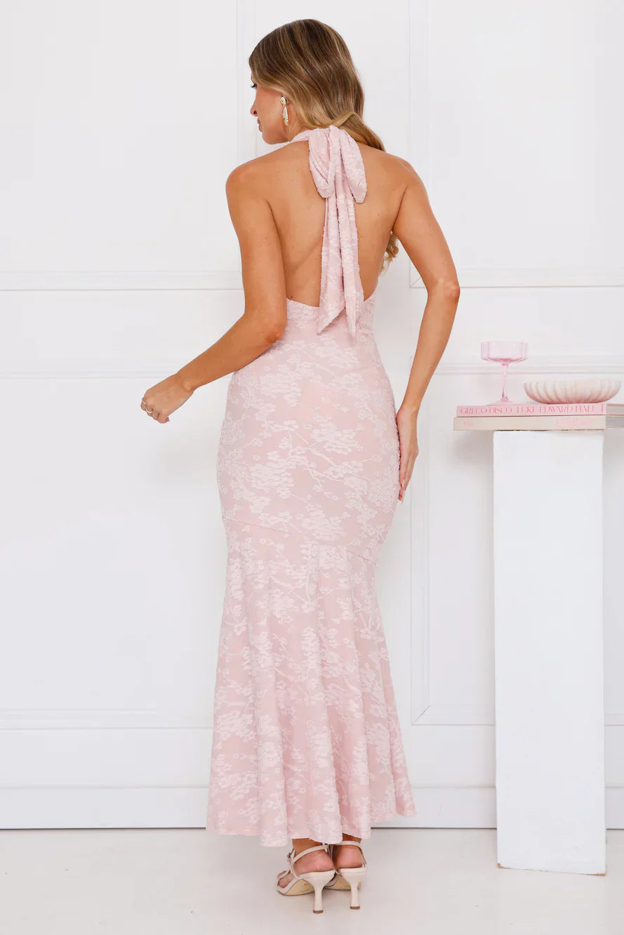 Coconut Whirl Halter Maxi Dress Pink