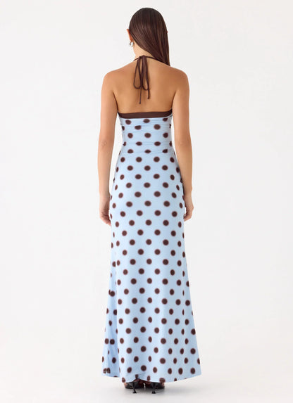 Alessandro Halter Maxi Dress - Blue Mocha Dot