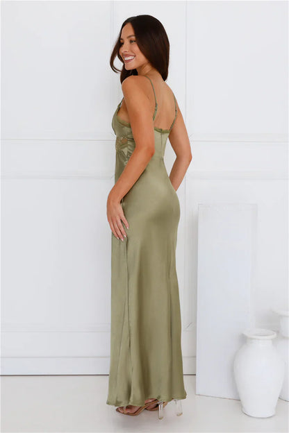 Luxe Slip Satin Maxi Dress Olive