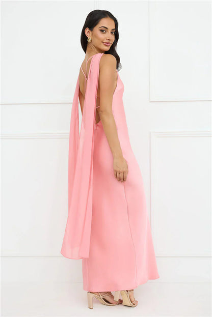 Love Decadence Satin Maxi Dress Pink