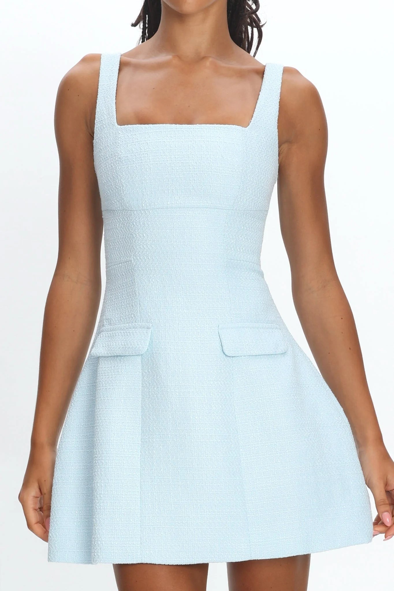 Melodic Faux Pocket Tweed Mini Dress Blue