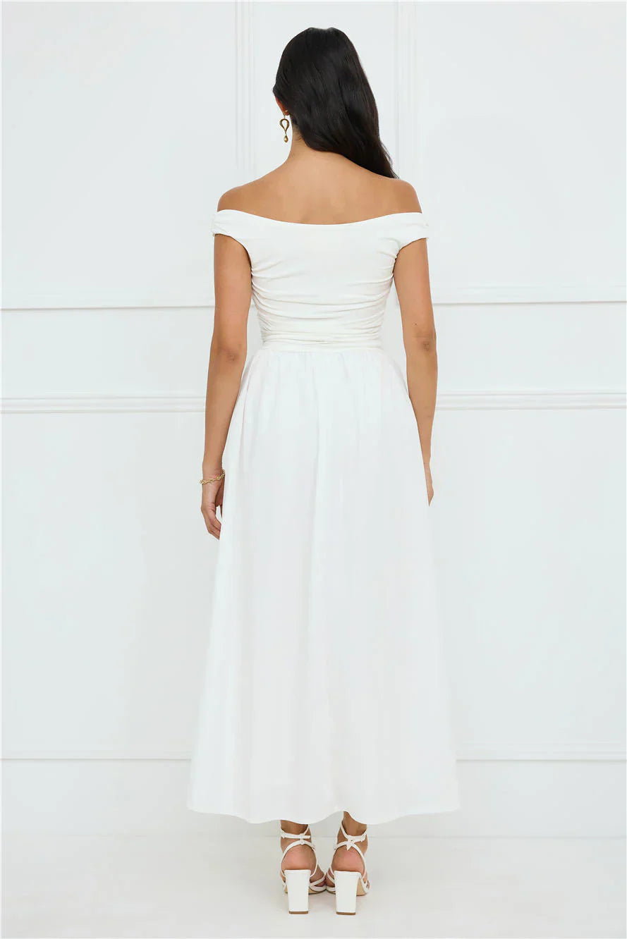 Camellia Charm Off Shoulder Maxi Dress White