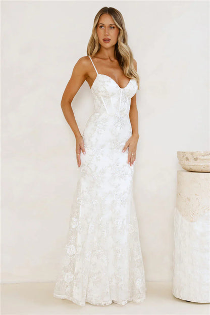 On The Silver Screen Sequin Maxi Dress Off White