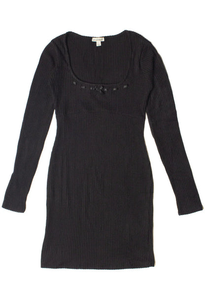 Ribbon Detail Ribbed Sweater Dress