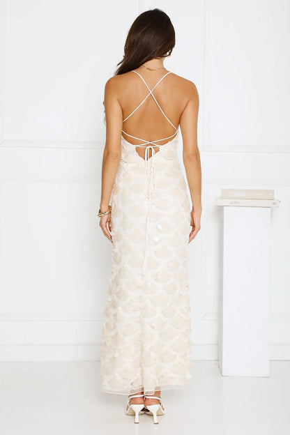 After Party Edit Halter Sequin Maxi Dress Cream