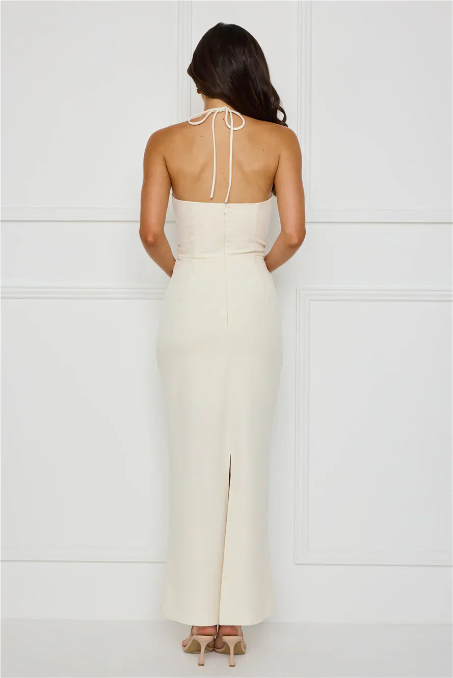 Haute Influence Halter Maxi Dress Cream