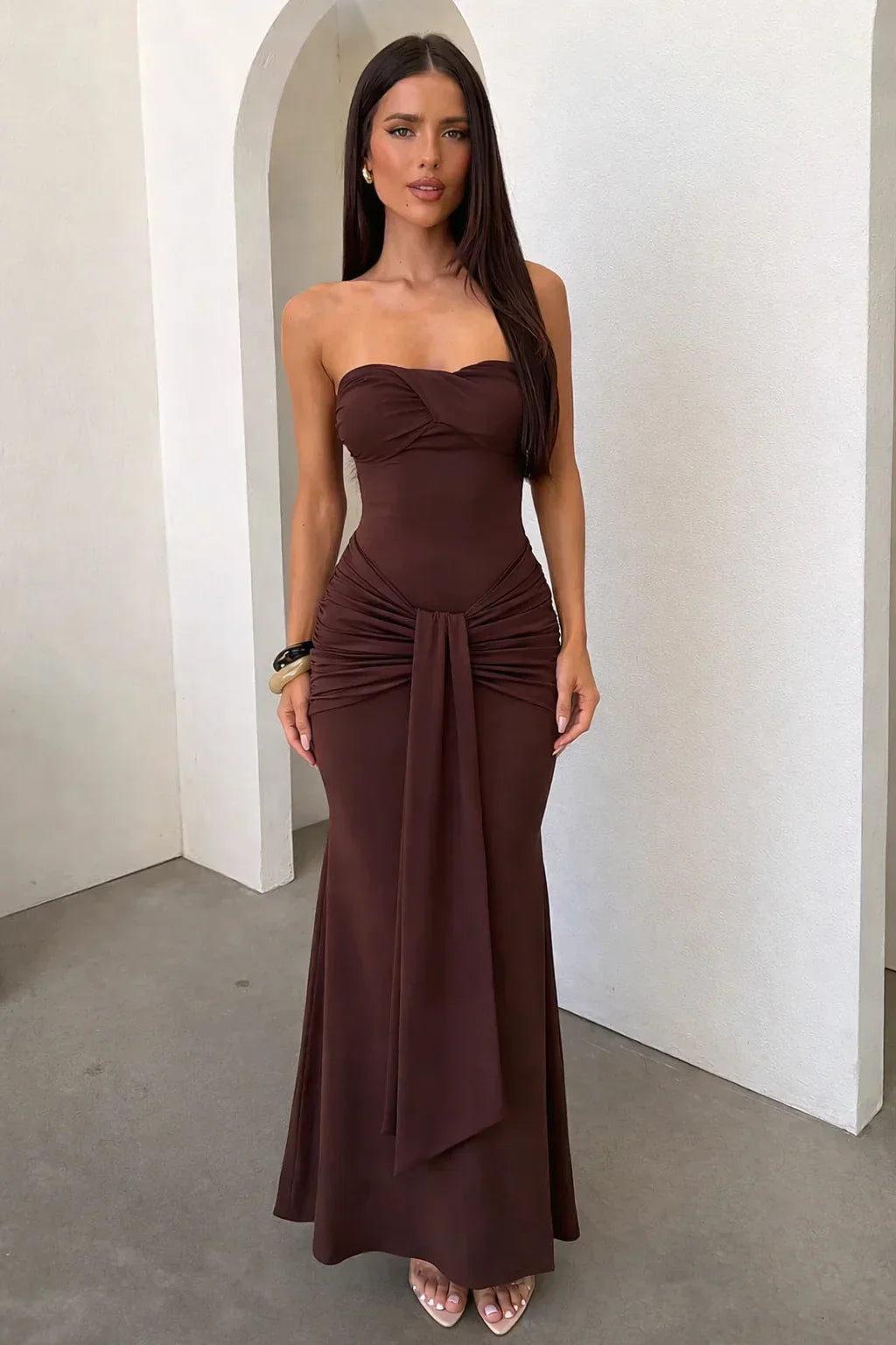 Taryn Strapless Maxi Dress - Brown