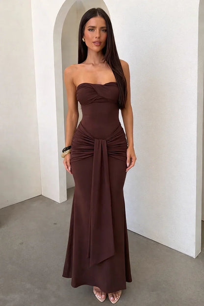 Taryn Strapless Maxi Dress - Brown
