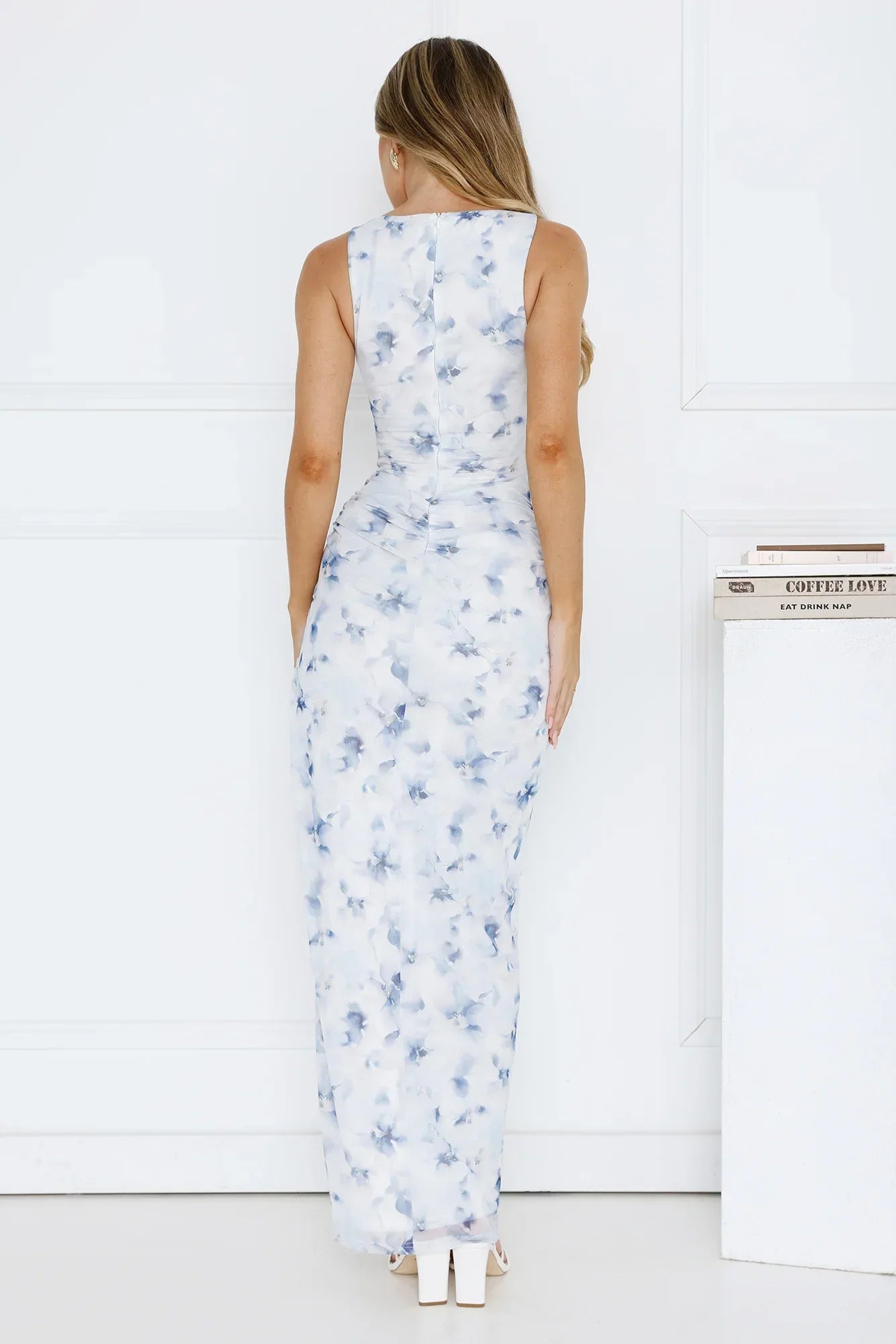 Lush Blossom Mesh Maxi Dress Blue