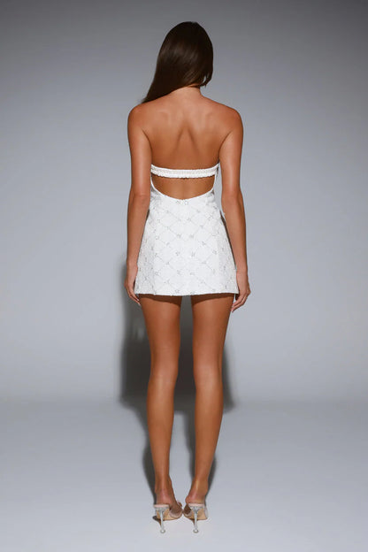 Luxe Vibe Embellished Strapless Mini Dress Cream