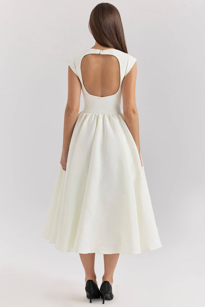 ivory moire satin midi dress