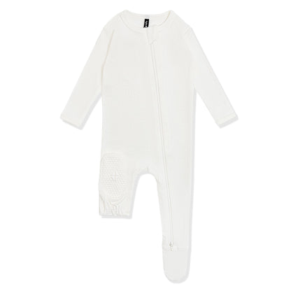 Pointelle Zippered Footie in Cloud