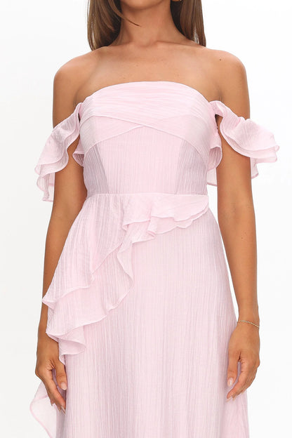 Natale Off-Shoulder Ruffle Maxi Dress Pink