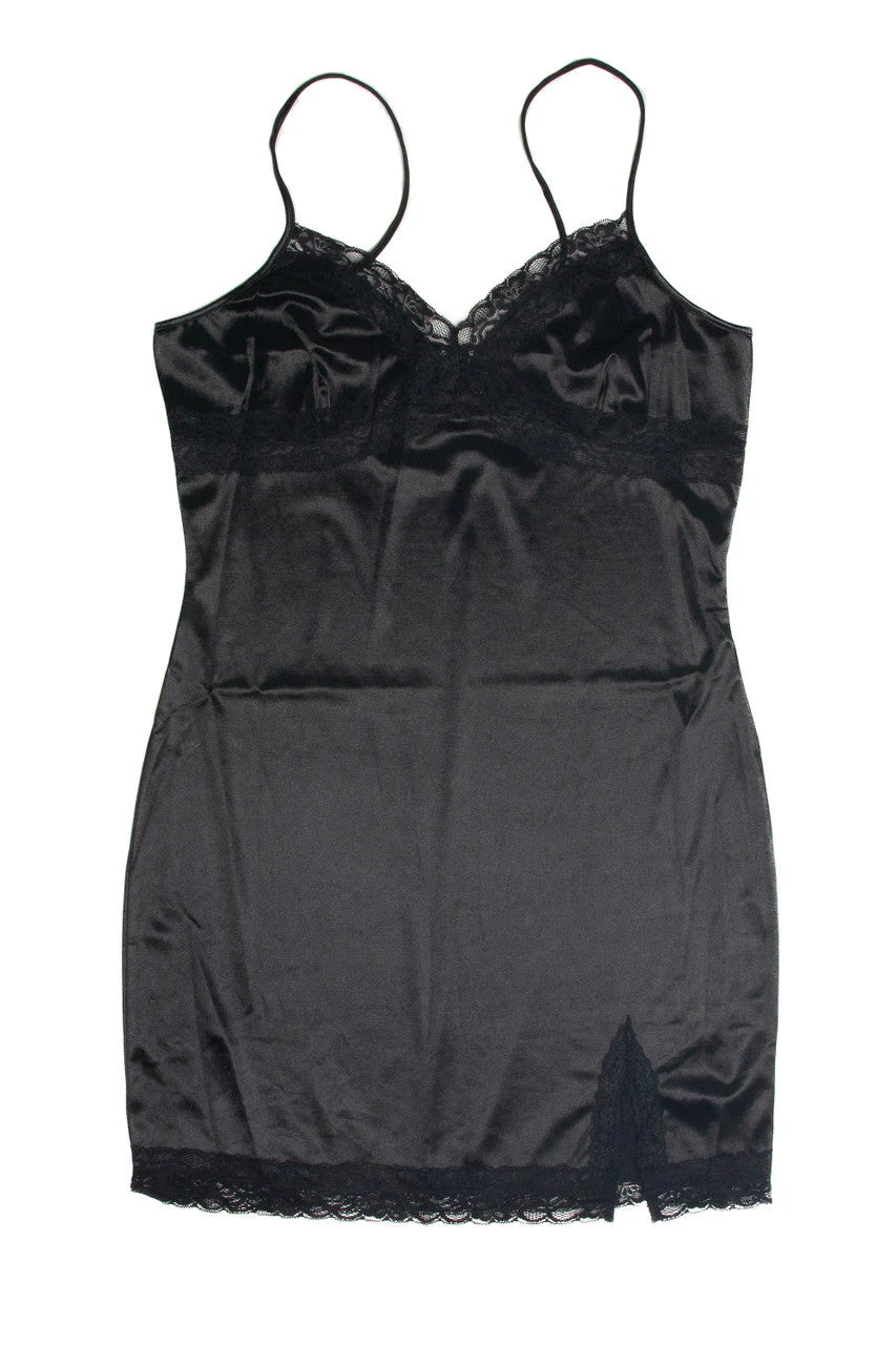 Extended Sizes Black Slip Mini Dress