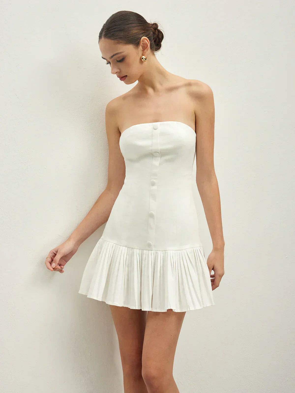 Cotton Blends Pleated Bubble Tube Dress