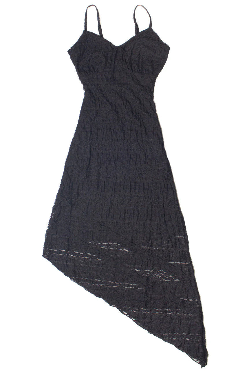 Asymmetrical Hem Lace Midi Dress