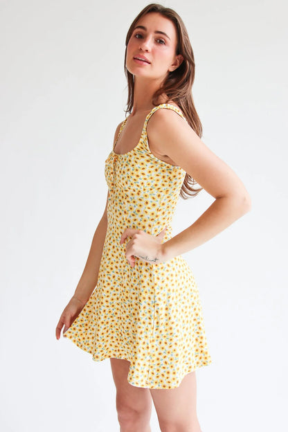 Yellow Sunflower Mini Dress