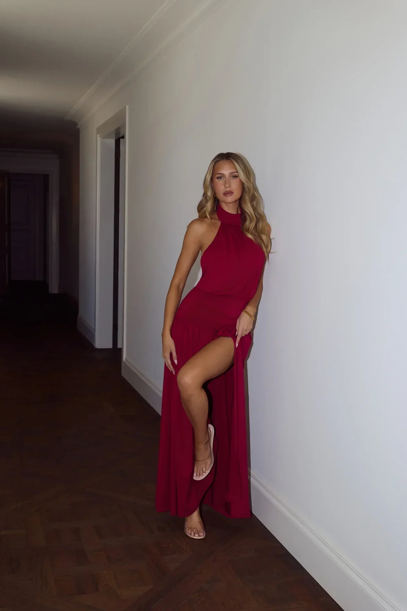 Rosé Petal Dreams Halter Maxi Dress Berry