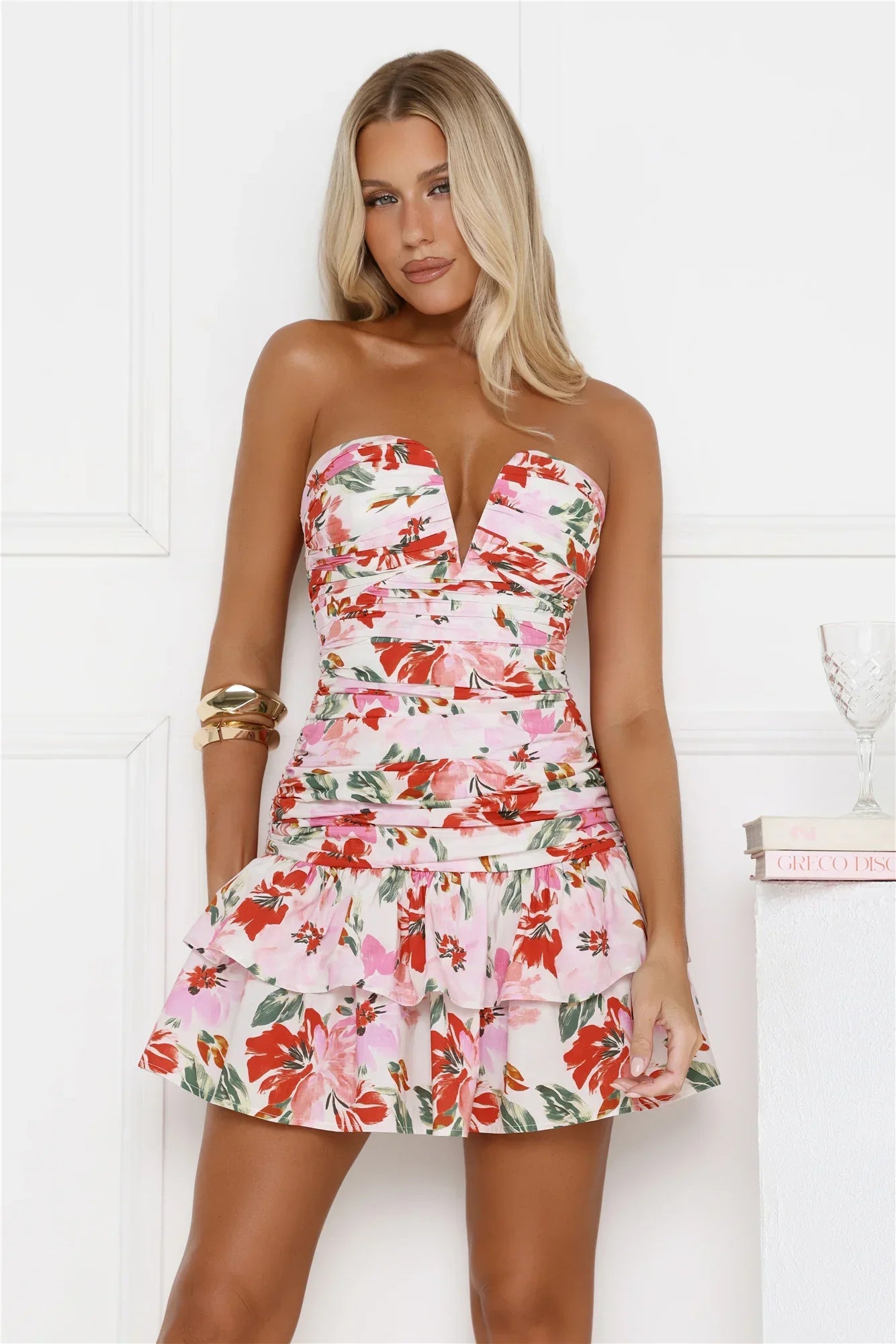 Flamingo Flame Strapless Mini Dress Pink