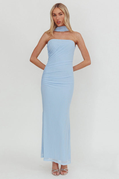 Truth Be Told Reverse Halter Maxi Dress Blue