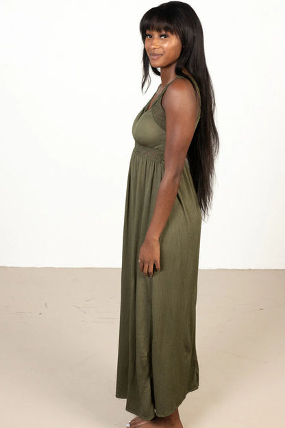 Olive Green Crochet Trim Maxi Dress