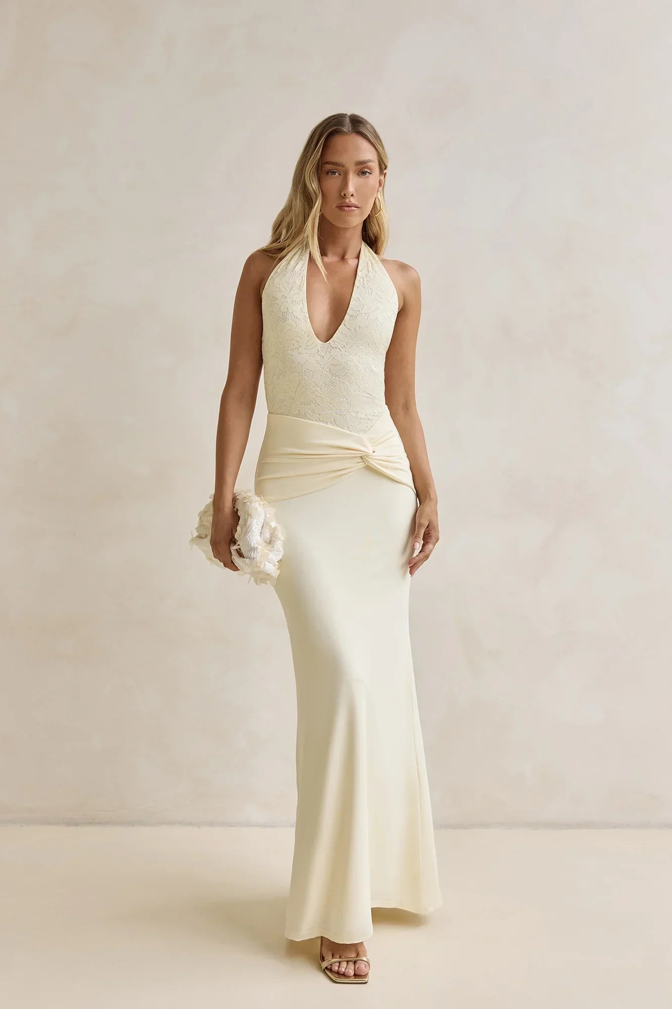 Seaside Glow Halter Maxi Dress Yellow