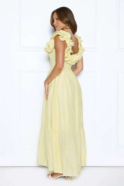 Magnetic Energy Off Shoulder Maxi Dress Yellow