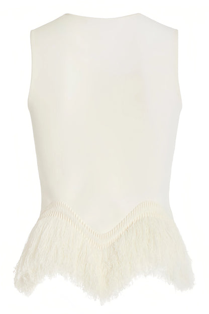 Jora White Fringe Maxi Dress Two Piece Set