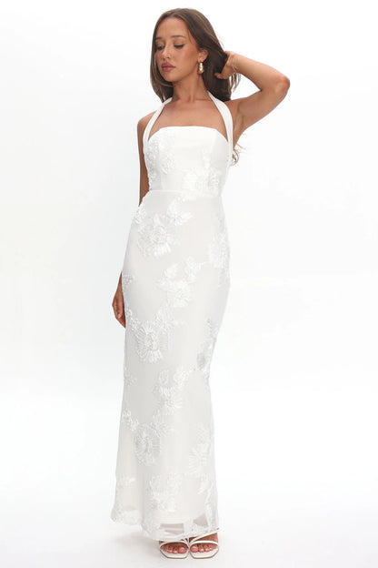 Serenya Halterneck Embellished Maxi Dress White