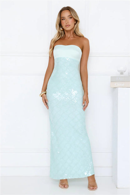Saltwater Siren Strapless Sequin Maxi Dress Mint