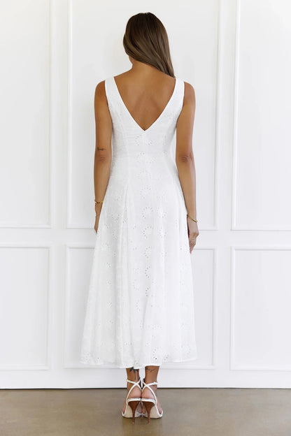 Effortless Charm Embroidered V-Neck Maxi Dress White