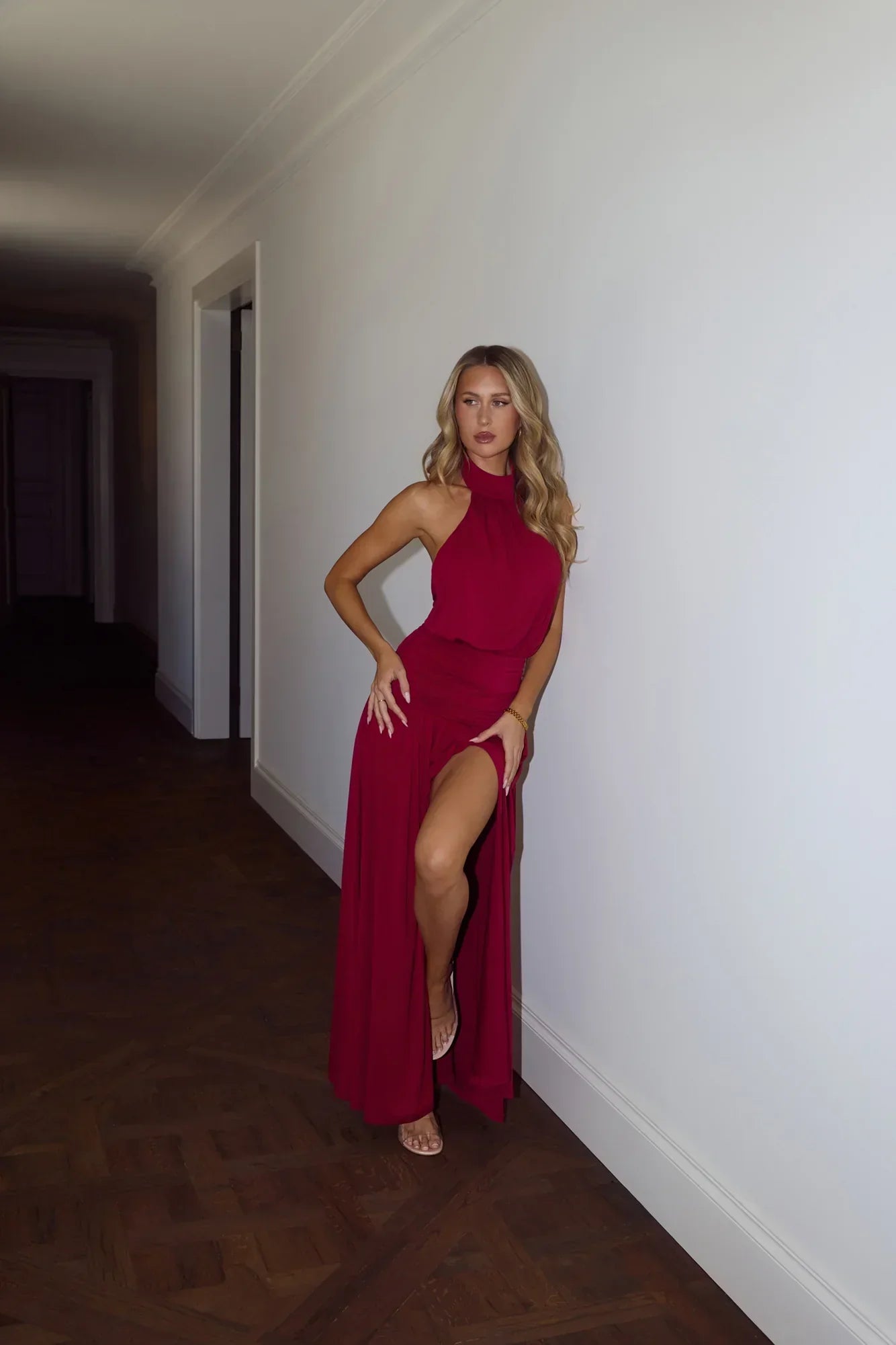 Rosé Petal Dreams Halter Maxi Dress Berry