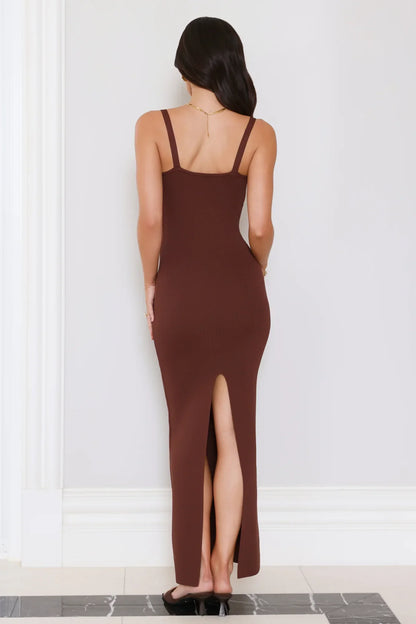 Nightfall In Paradise Knit Maxi Dress Chocolate