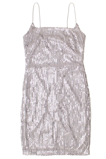Silver Sequin Fringe Mini Dress