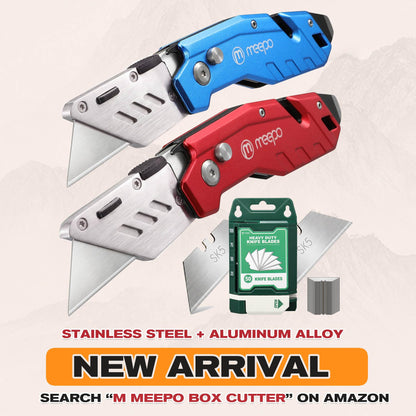 4-Pack Folding Utility Knife Set – Heavy Duty Box Cutter with 10 Replacement Blades for DIY, Home, Garage & Workshop